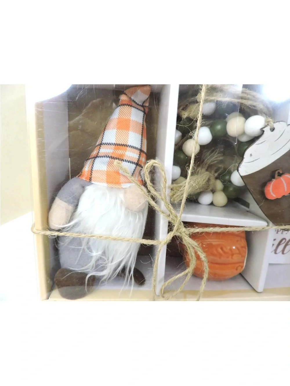 Fall Gnome Fall Decor Set 4 Piece  NIB Set Gnome, Pumpkin, Wood Figures, etc